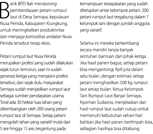 Bank BPD Bali mendorong pemberdayaan petani rumput laut di Desa Semaya, kepulauan Nusa Penida, Kabupaten Klungkung, u...