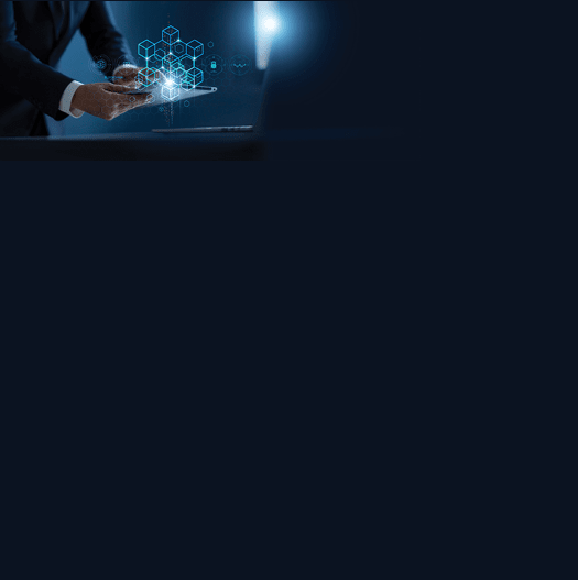 Blockchain technology concept, Businessman use laptop and tablet on blockchain global networking, data network connect, Internet security binary coded. Crypto chain. 