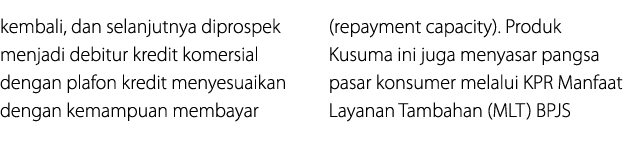 kembali, dan selanjutnya diprospek menjadi debitur kredit komersial dengan plafon kredit menyesuaikan dengan kemampua...
