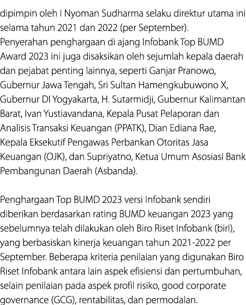 dipimpin oleh I Nyoman Sudharma selaku direktur utama ini selama tahun 2021 dan 2022 (per September). Penyerahan peng...