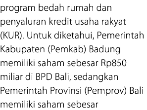 program bedah rumah dan penyaluran kredit usaha rakyat (KUR). Untuk diketahui, Pemerintah Kabupaten (Pemkab) Badung m...
