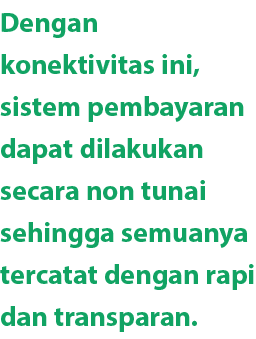 Dengan konektivitas ini, sistem pembayaran dapat dilakukan secara non tunai sehingga semuanya tercatat dengan rapi da...