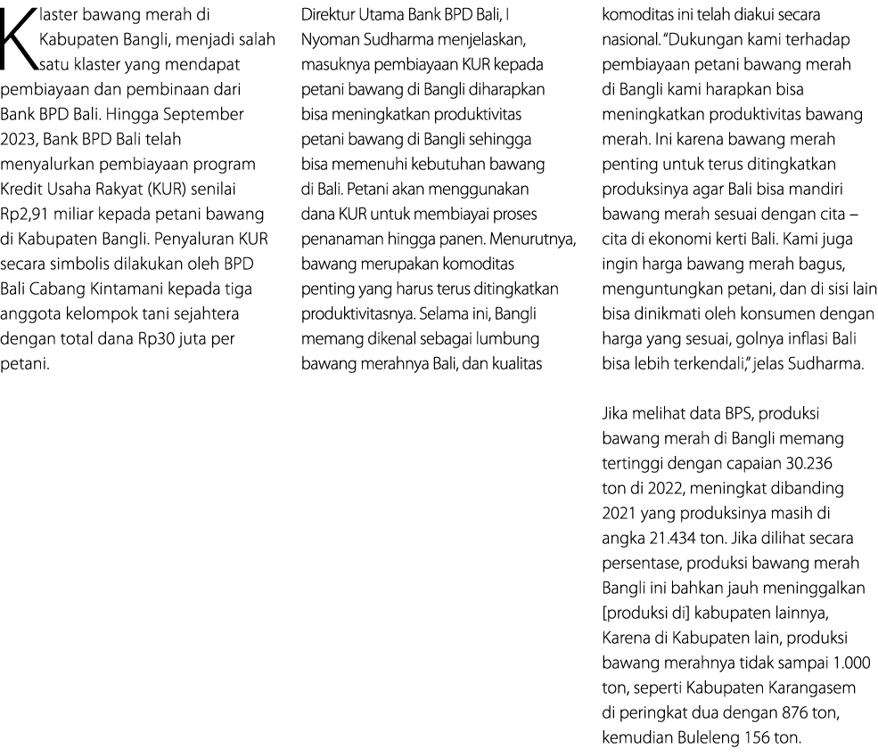 Klaster bawang merah di Kabupaten Bangli, menjadi salah satu klaster yang mendapat pembiayaan dan pembinaan dari Bank...